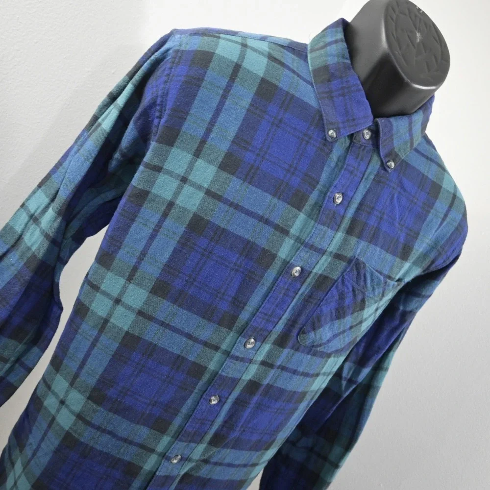 Magellan Outdoors Flannel Button Up Mens M Classic Fit Blue Green Plaid Pocket